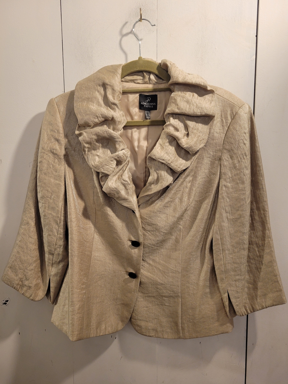 Adrianna Papell Women's Cream Ruffle Collar Jacket